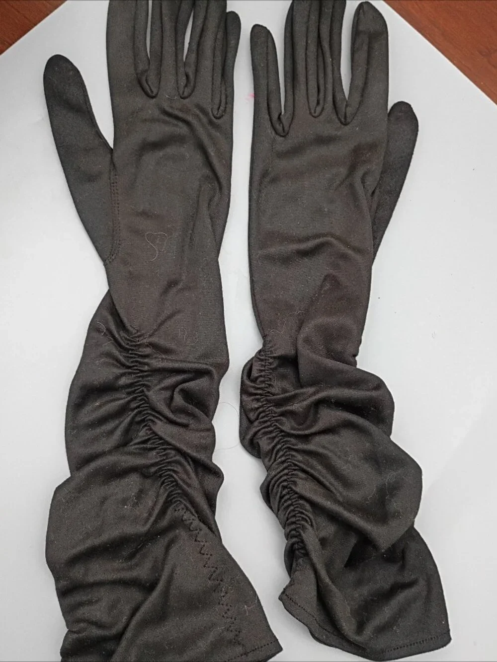 Vintage Black Evening Gloves Mid Century Nylon very good condition